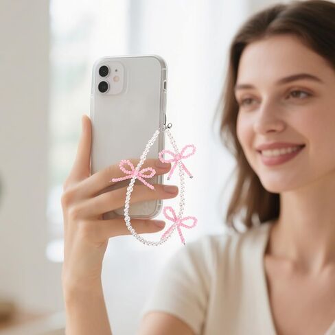 Bow Phone Charms, Pink Bow Pearl Beaded Phone Charm Cute Cellphone Accessories Pearl Bowknot Cellphone Charm Strap for Bag Keychain Camera in Saudi Arabia