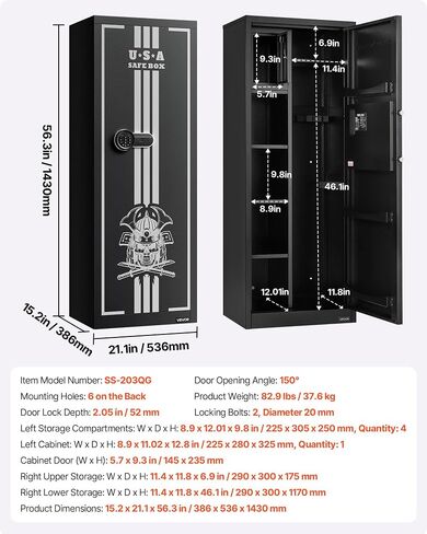 Vevor 4 Gun Safe ، خزانة مدفعية طويلة للبنادق والمسدسات ، وصول سريع للوصول إلى بندقية مقاومة للحريق مع 3 فتحات ذخيرة ورفعة قابلة للتعديل ، وخزانة رقمية كبيرة مع قفل المفتاح وكلمة المرور in Saudi Arabia