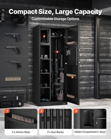Vevor 4 Gun Safe ، خزانة مدفعية طويلة للبنادق والمسدسات ، وصول سريع للوصول إلى بندقية مقاومة للحريق مع 3 فتحات ذخيرة ورفعة قابلة للتعديل ، وخزانة رقمية كبيرة مع قفل المفتاح وكلمة المرور in Saudi Arabia