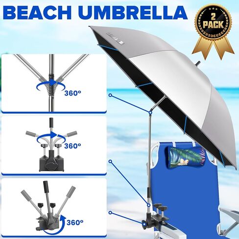 Beach Umbrella,2PACK 48.7inch Chair Umbrella with Clamp adjustable 360°,UV Protection Large Camping Chair Umbrellas for Camping chair, Glof Cart,Table(Chair,Table not include) in Kuwait