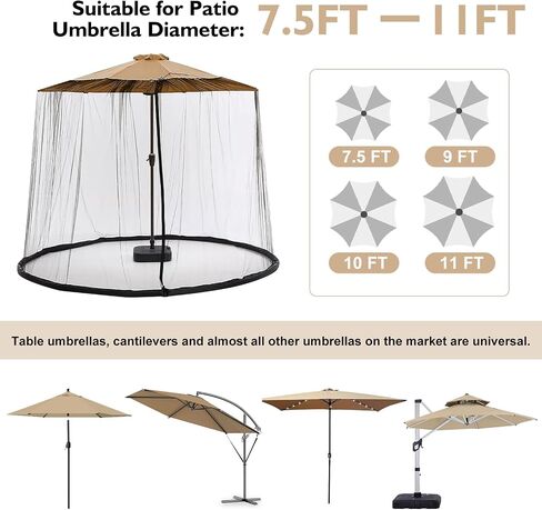 Patio Umbrella Netting with Zipper Door and Water Tube Suitable for Outdoor Patio Camping Umbrella 7.5-1 1FTJVLJVL (black) in Saudi Arabia