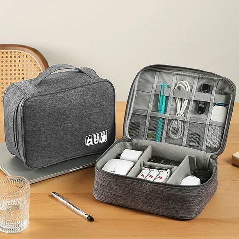 Travel Cable Organizer Pouch Electronic Accessories Carry Case Portable Waterproof Double Layers Storage Bag for Cord, Charger, Phone, Earphone,Gray in Saudi Arabia