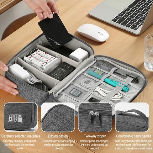 Travel Cable Organizer Pouch Electronic Accessories Carry Case Portable Waterproof Double Layers Storage Bag for Cord, Charger, Phone, Earphone,Gray in Saudi Arabia