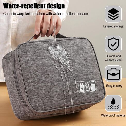 Travel Cable Organizer Pouch Electronic Accessories Carry Case Portable Waterproof Double Layers Storage Bag for Cord, Charger, Phone, Earphone,Gray in Saudi Arabia