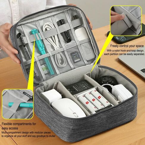 Travel Cable Organizer Pouch Electronic Accessories Carry Case Portable Waterproof Double Layers Storage Bag for Cord, Charger, Phone, Earphone,Gray in Saudi Arabia