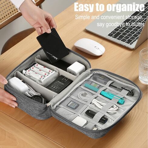 Travel Cable Organizer Pouch Electronic Accessories Carry Case Portable Waterproof Double Layers Storage Bag for Cord, Charger, Phone, Earphone,Gray in Saudi Arabia
