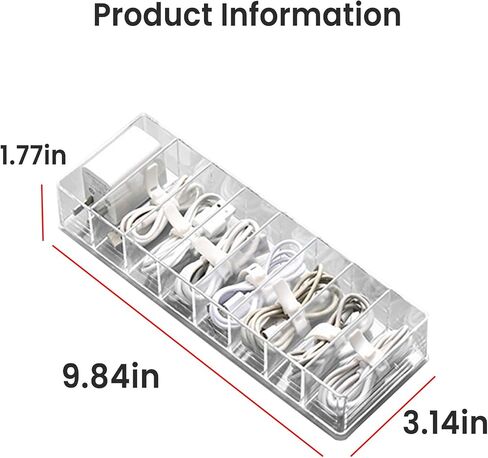 Cable Organizer Kit with 8-Compartment Cord Storage Box (with Lid) and 10 Wire Ties, Clear Plastic Desk Organizer for Cables, Chargers, Accessories for Home Office in Saudi Arabia