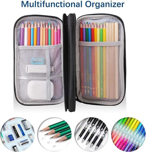 Travel Electronics Organizer - Double Layer Compact Cable Storage Case with Hand Strap for Chargers, Phones, Accessories （Navy Blue） in Saudi Arabia