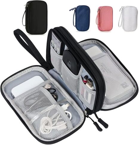 Travel Electronics Organizer - Double Layer Compact Cable Storage Case with Hand Strap for Chargers, Phones, Accessories （Navy Blue） in Saudi Arabia