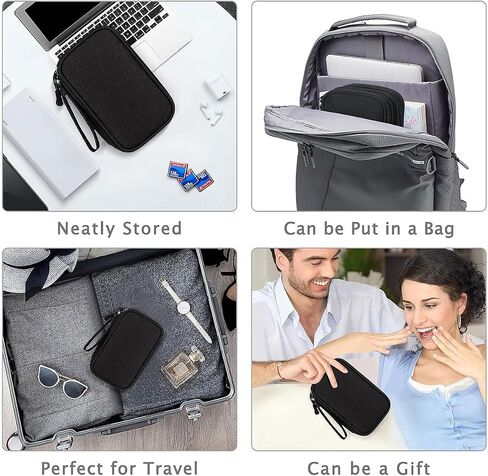 Travel Electronics Organizer - Double Layer Compact Cable Storage Case with Hand Strap for Chargers, Phones, Accessories （Navy Blue） in Saudi Arabia