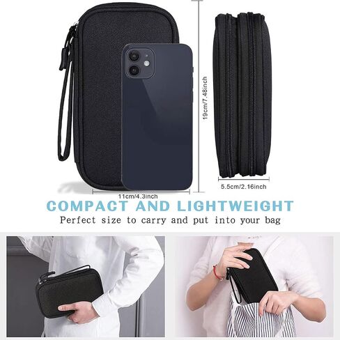 Travel Electronics Organizer - Double Layer Compact Cable Storage Case with Hand Strap for Chargers, Phones, Accessories （Navy Blue） in Saudi Arabia