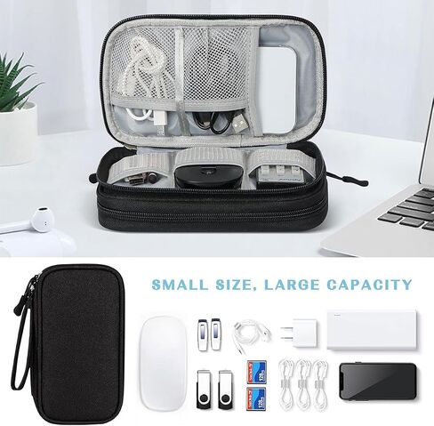 Travel Electronics Organizer - Double Layer Compact Cable Storage Case with Hand Strap for Chargers, Phones, Accessories （Navy Blue） in Saudi Arabia