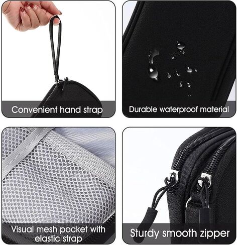 Travel Electronics Organizer - Double Layer Compact Cable Storage Case with Hand Strap for Chargers, Phones, Accessories （Navy Blue） in Saudi Arabia
