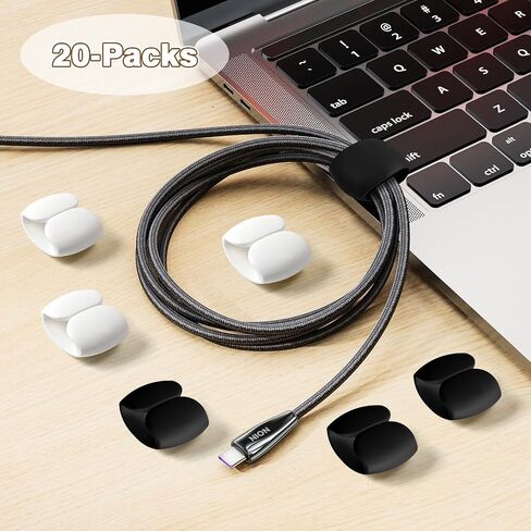 20PCS Multi-Pack Cable Management and Organizer Clips – Versatile Wire & Charging Cable Management for Travel, Desk, and Home – White/Black in Saudi Arabia