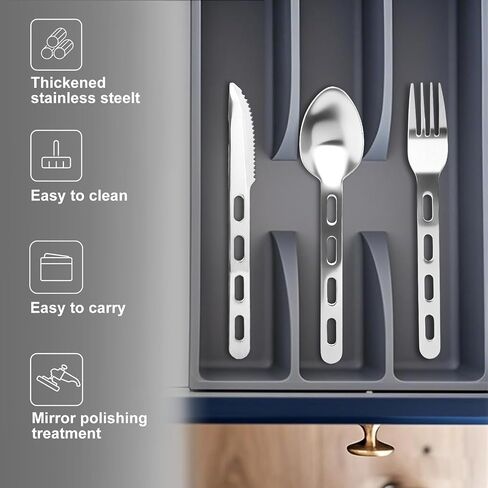 Travel Utensils, Durable Stainless Steel Camping Utensil Set, Reusable 3-Piece Travel Cutlery Set, Easy to Carry & Practical Camping Utensils for Traveling Picnic Hiking in Saudi Arabia