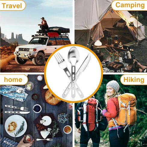 Travel Utensils, Durable Stainless Steel Camping Utensil Set, Reusable 3-Piece Travel Cutlery Set, Easy to Carry & Practical Camping Utensils for Traveling Picnic Hiking in Saudi Arabia