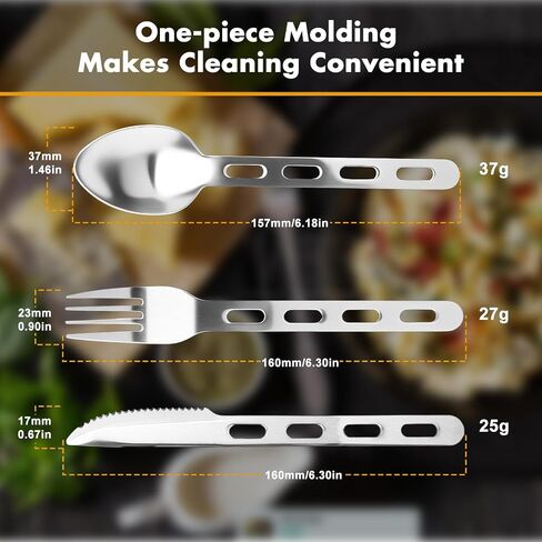 Travel Utensils, Durable Stainless Steel Camping Utensil Set, Reusable 3-Piece Travel Cutlery Set, Easy to Carry & Practical Camping Utensils for Traveling Picnic Hiking in Saudi Arabia