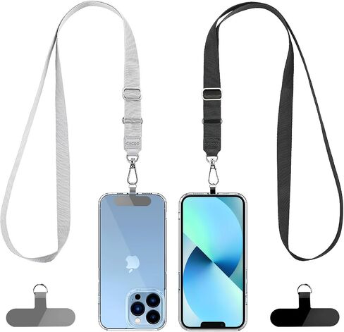 Cacoe Phone Lanyard 2 pack-2 × حزام عنق قابل للتعديل ، 2 × بقع ، حبل شحلي متعدد المقدمة متوافق مع معظم الهواتف الذكية (أسود+رمادي) in Kuwait
