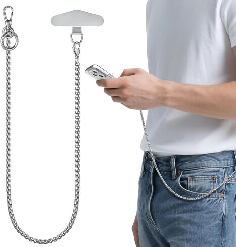 ROCONTRIP حبل مضاد للسرقة للهاتف وسلسلة سروال وحزام هاتف عالي التحمل مع شريط حبل معدني قابل للفصل وحبل مضاد للسقوط لهاتف iPhone، ومحفظة، ومفتاح رائع للمشي لمسافات طويلة في الهواء الطلق وركوب الدراجات (فضي) in Kuwait