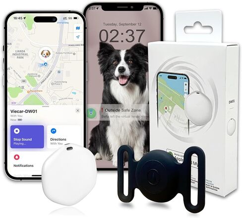 GPS Tracker for Dogs ، Mini GPS Cat Tracker ، IPX8 GPS GPS Tracker للقطط مع حامل ، لا رسوم شهرية ، العمل مع Apple Find My (iOS فقط) ، متعقب Smart for Dogs Finder Trackers Pets (أسود) in Kuwait