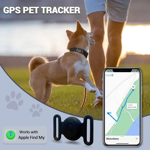 GPS Tracker for Dogs ، Mini GPS Cat Tracker ، IPX8 GPS GPS Tracker للقطط مع حامل ، لا رسوم شهرية ، العمل مع Apple Find My (iOS فقط) ، متعقب Smart for Dogs Finder Trackers Pets (أسود) in Kuwait