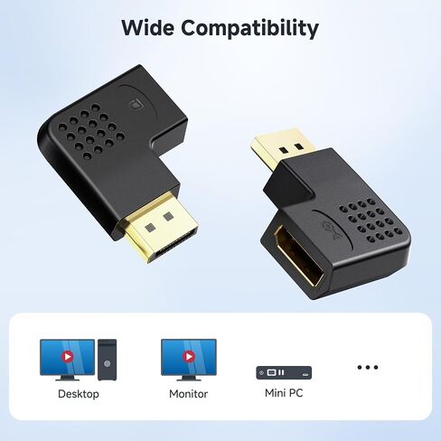 Cable Matters Combo-Pack 4K@240Hz Flat Right Angle DisplayPort 1.4 Adapter, 270 Degree and 90 Degree DisplayPort Adapter for 8K@60Hz / 4K@240Hz, Black in Saudi Arabia