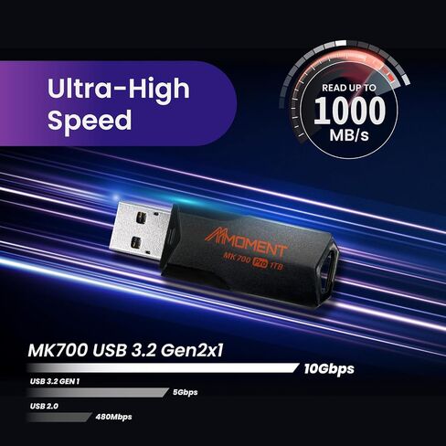 محرك أقراص فلاش MMOMENT MK700 سعة 250 جيجابايت USB 3.2 Gen2x1، سرعة قراءة تصل إلى 600 ميجابايت/ثانية، سرعة كتابة تصل إلى 500 ميجابايت/ثانية، محرك الإبهام in Kuwait