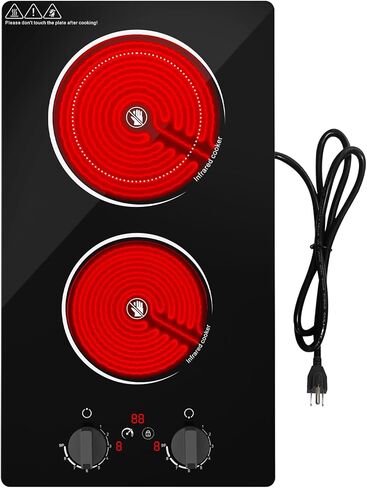 Electric Cooktop,110V 2100W Stove top,Countertop and Built-in 2 burner cooktop,9-speed power, child safety lock, timer, knob and touch control 2 burner Electric cooktop in Kuwait