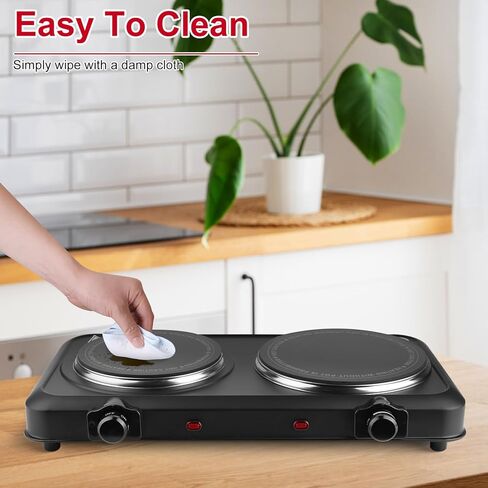 2000W Hot Plate,Portable Electric Stove Countertop Double Burner Infrared Burner with 7.5" & 6.3" Ceramic Glass Cooktop Stepless Temperature Adjustments for Home in Kuwait