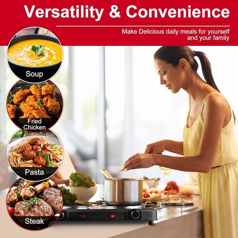 2000W Hot Plate,Portable Electric Stove Countertop Double Burner Infrared Burner with 7.5" & 6.3" Ceramic Glass Cooktop Stepless Temperature Adjustments for Home in Kuwait