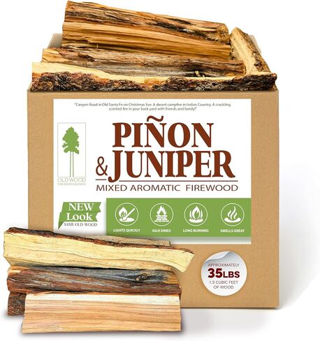 Old Wood Piñon & Juniper Firewood Box - Aromatic Blend for Indoor/Outdoor Use, 13-14 Inch Logs, Southwest Scent - Ideal for Fireplace, Fire Pit, Campfire & BBQ - Approximately 70 Pounds (3 Cubic Feet) in Saudi Arabia