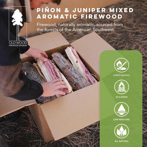 Old Wood Piñon & Juniper Firewood Box - Aromatic Blend for Indoor/Outdoor Use, 13-14 Inch Logs, Southwest Scent - Ideal for Fireplace, Fire Pit, Campfire & BBQ - Approximately 70 Pounds (3 Cubic Feet) in Saudi Arabia