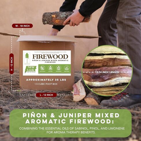 Old Wood Piñon & Juniper Firewood Box - Aromatic Blend for Indoor/Outdoor Use, 13-14 Inch Logs, Southwest Scent - Ideal for Fireplace, Fire Pit, Campfire & BBQ - Approximately 70 Pounds (3 Cubic Feet) in Saudi Arabia