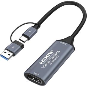 XMSJSIY Video Capture Card 4K HDMI to USB/USB-C Capture Card Full HD 1080p Audio Video Capture Card Streaming Device for Teaching Gaming Live Broadcasting Compatible with PS5 PS4 Xbox in Kuwait