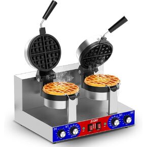 Commercial Belgain Waffle Maker - Rotating Double Waffle Maker w/Non-stick and 1.2 in Thick, Filp Belgian Waffle Machine w/ 122-572℉ Temp Range and Timer, Stainless Steel Waffle Iron, 2400W in Saudi Arabia