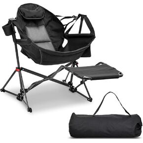GDY Camping Chairs, Oversized Hammock, Folding Rocking Chairs, Adjustable Back Swing Chairs, Cup Holder, Outdoor Beach Lawn, Black in Saudi Arabia