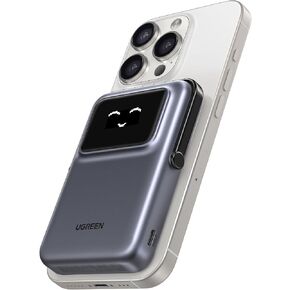 UGREEN Uno 10000mAh Magnetic Portable Charger, Qi 7.5W Wireless Power Bank, PD 20W USB C Battery Pack with Foldable Stand and TFT Display MagSafe Compatible iPhone 16/15 /14/13/12 Series, Black in Kuwait