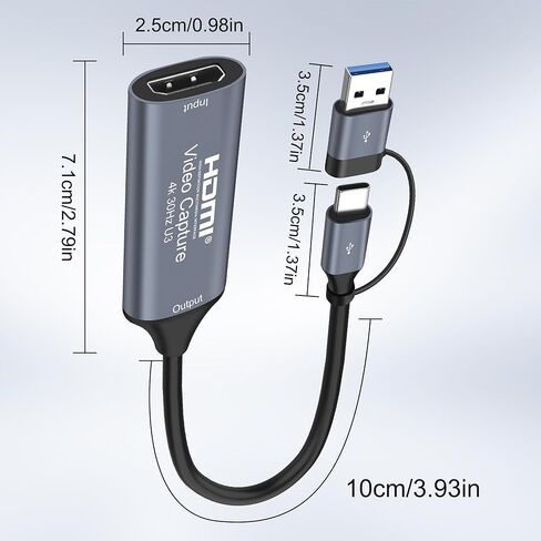 XMSJSIY Video Capture Card 4K HDMI to USB/USB-C Capture Card Full HD 1080p Audio Video Capture Card Streaming Device for Teaching Gaming Live Broadcasting Compatible with PS5 PS4 Xbox in Kuwait