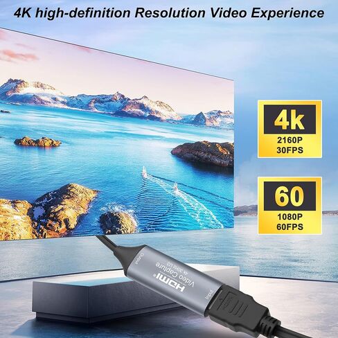 XMSJSIY Video Capture Card 4K HDMI to USB/USB-C Capture Card Full HD 1080p Audio Video Capture Card Streaming Device for Teaching Gaming Live Broadcasting Compatible with PS5 PS4 Xbox in Kuwait