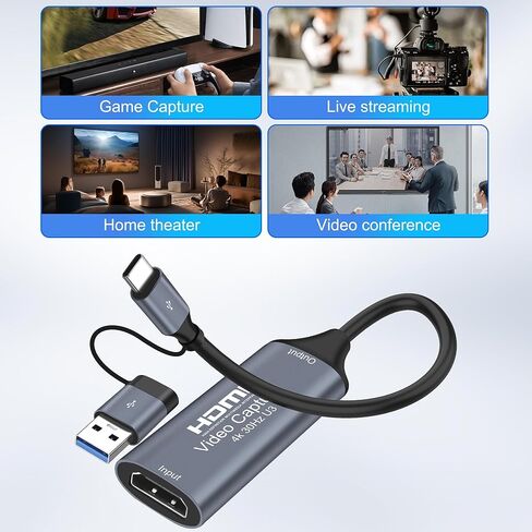 XMSJSIY Video Capture Card 4K HDMI to USB/USB-C Capture Card Full HD 1080p Audio Video Capture Card Streaming Device for Teaching Gaming Live Broadcasting Compatible with PS5 PS4 Xbox in Kuwait