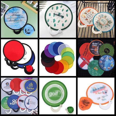 100Pcs Custom-Hand Fan-Foldable Personalized-Advertising Round-Fans - Personalized add Your Own Logo Text Photo Round Fans for Tradeshow Events Anniversary (B) in Saudi Arabia