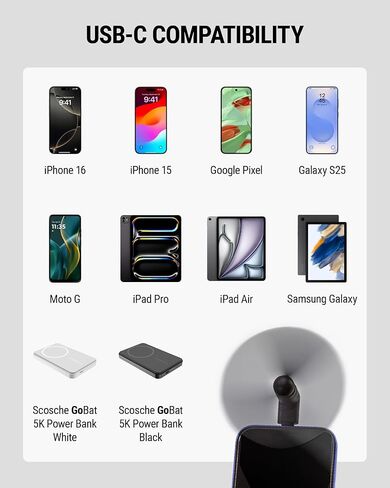 Scosche Scofan USB-C Fan 2 Pack ، مروحة الهاتف الخليوي الشخصية الصغيرة التي تعمل بالطاقة USB ، والمراوح المحمولة المصغرة من أجل توصيل Type-C متوافق مع iPhone 16 ، و iPhone 15 iPad ، و Samsung ، و Android Phone و Tablet in Saudi Arabia