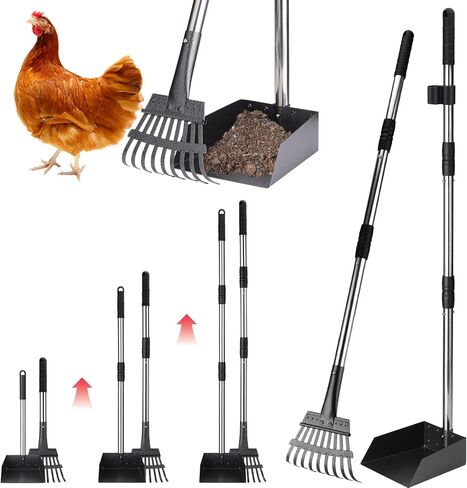 BABORUI Metal Chicken Poop Scooper, Stretchable Litter Scooper for Chicken(21 to 39.5 Inch), Detachable Stainless Steel Chicken Coop Cleaning Tools, Heavy Duty Poop Shovel for Chicken Coop Accessories in Kuwait