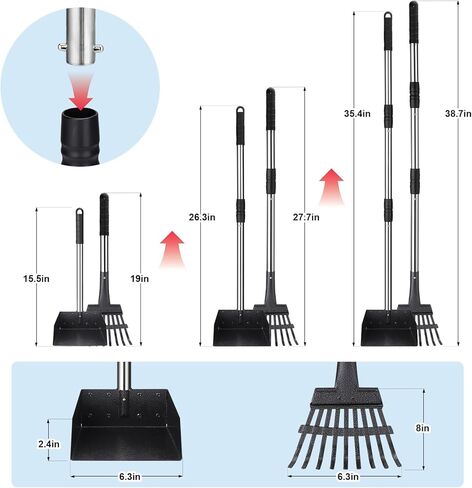BABORUI Metal Chicken Poop Scooper, Stretchable Litter Scooper for Chicken(21 to 39.5 Inch), Detachable Stainless Steel Chicken Coop Cleaning Tools, Heavy Duty Poop Shovel for Chicken Coop Accessories in Kuwait
