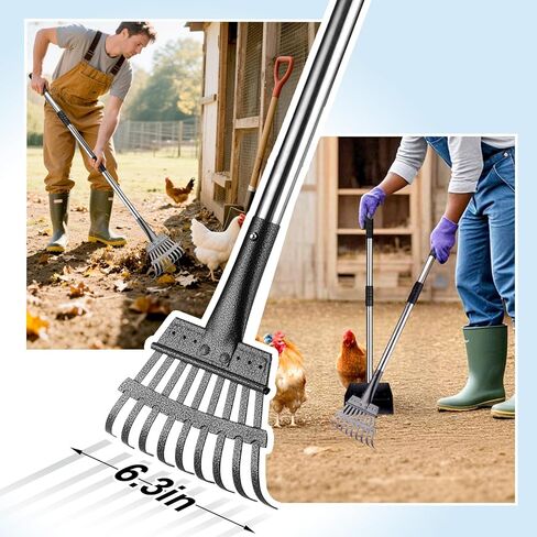 BABORUI Metal Chicken Poop Scooper, Stretchable Litter Scooper for Chicken(21 to 39.5 Inch), Detachable Stainless Steel Chicken Coop Cleaning Tools, Heavy Duty Poop Shovel for Chicken Coop Accessories in Kuwait