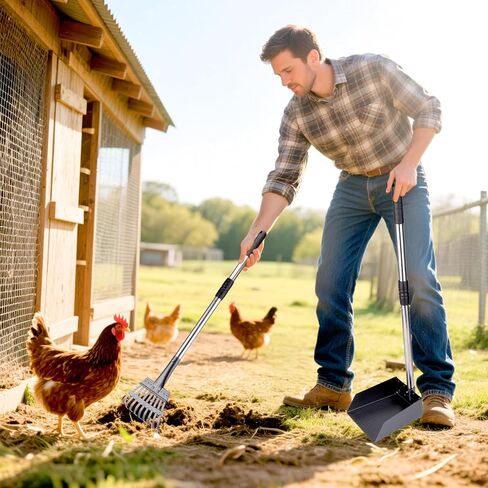 BABORUI Metal Chicken Poop Scooper, Stretchable Litter Scooper for Chicken(21 to 39.5 Inch), Detachable Stainless Steel Chicken Coop Cleaning Tools, Heavy Duty Poop Shovel for Chicken Coop Accessories in Kuwait