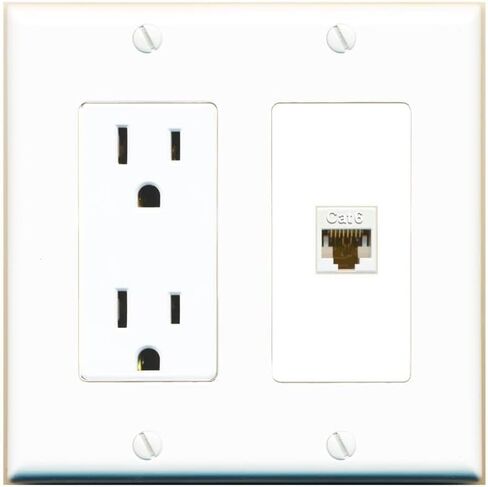 RiteAV 1 Port Cat6 Ethernet Wall Plate Female-Female - Outlet [White/White] in Saudi Arabia