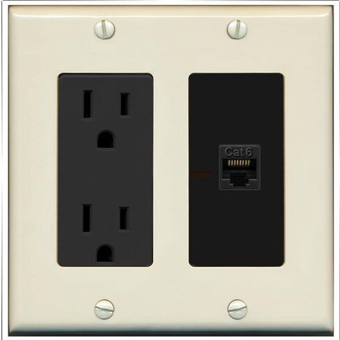 Riteav 1 Port Cat6 Ethernet Wall Plate Female -Female - Outlet [White/White] in Saudi Arabia