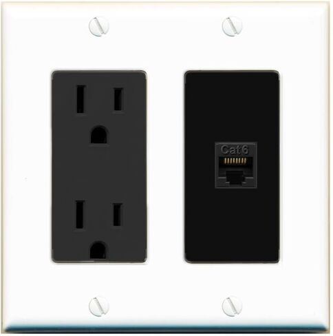 RiteAV 1 Port Cat6 Ethernet Wall Plate Female-Female - Outlet [White/White] in Saudi Arabia