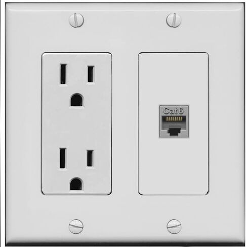 RiteAV 1 Port Cat6 Ethernet Wall Plate Female-Female - Outlet [White/White] in Saudi Arabia